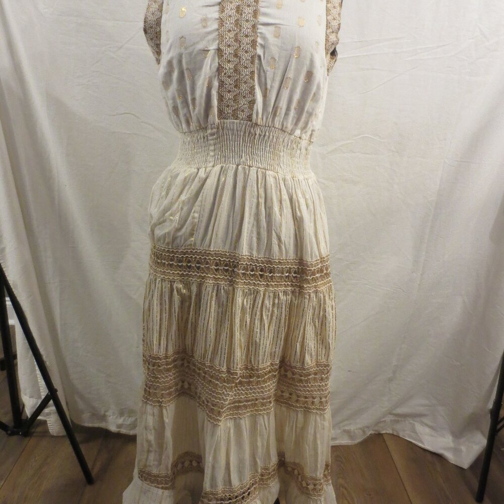 NAOO Women’s Embroidered 100% Cotton V-Neck Maxi Dress - Off White - Sz: Small